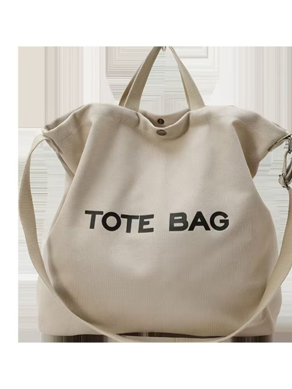 Large Beige Canvas Tote Bag With Adjustable Strap & Inner Pockets (SKU#0506)